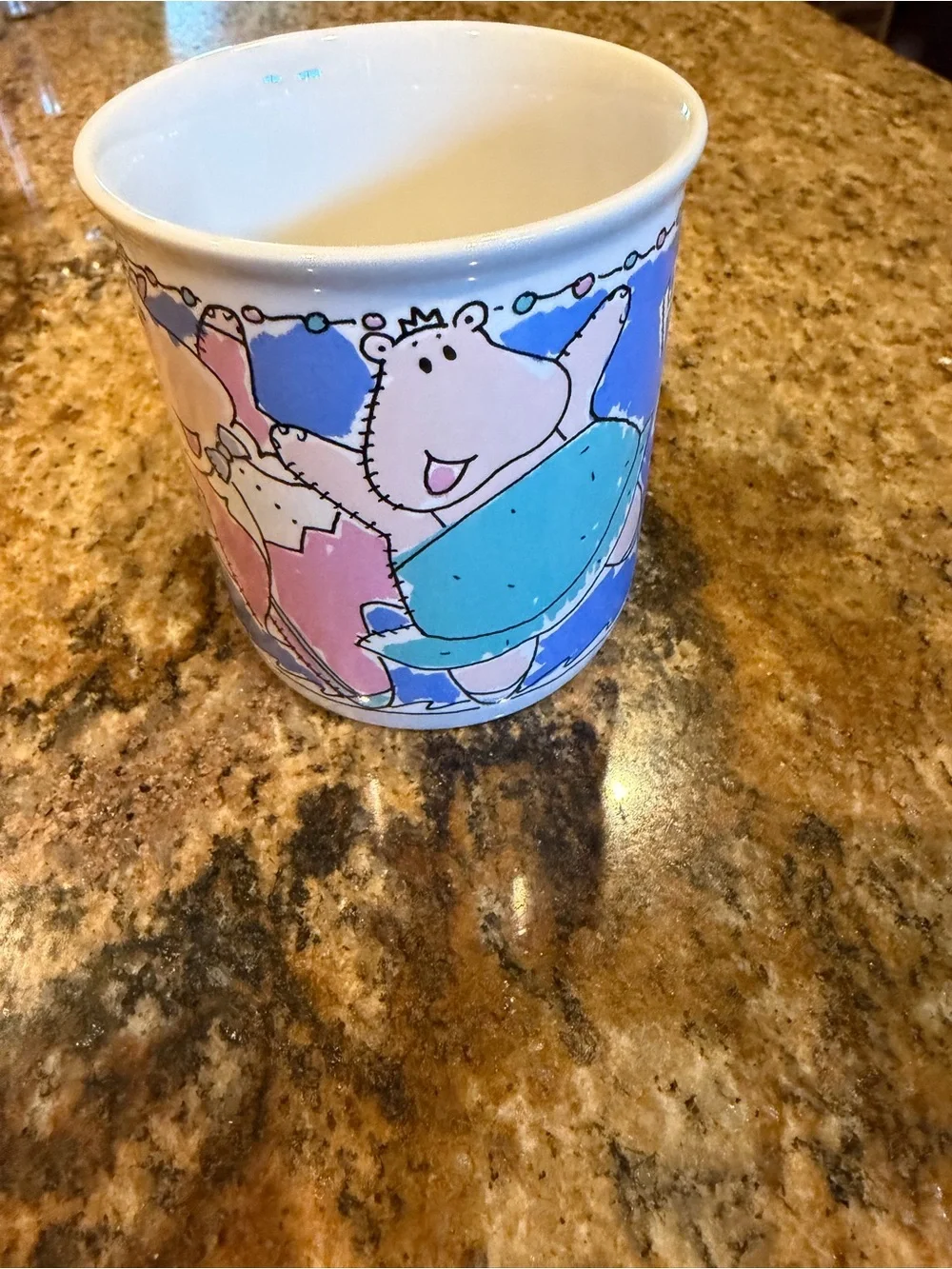 Cute Hippo Ceramic Planter / Cup in Pastel Blue & Pink